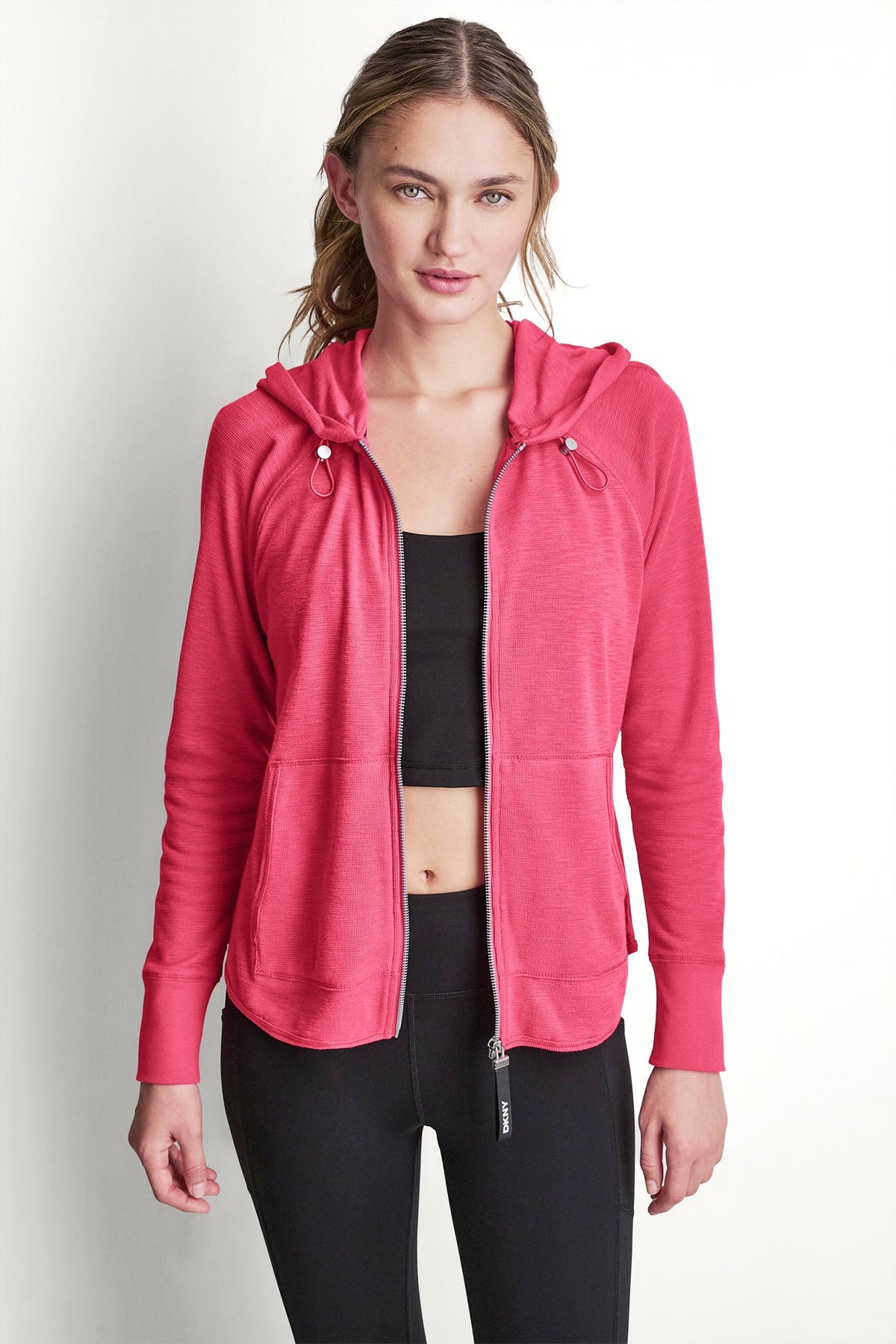 COTTON-BLEND SLUB WAFFLE-KNIT HOODIE - Festive Pink | DKNY