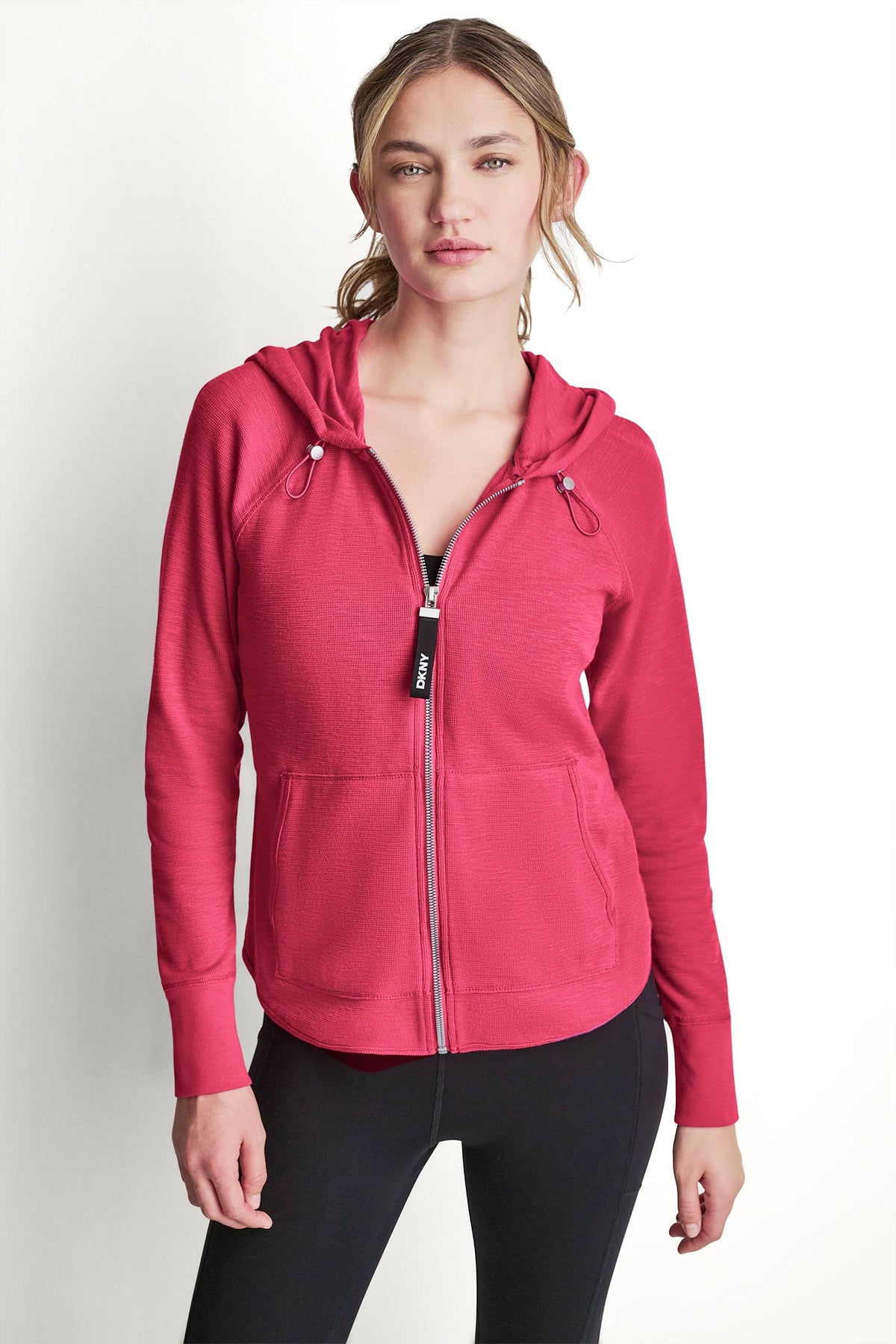 COTTON-BLEND SLUB WAFFLE-KNIT HOODIE - Festive Pink | DKNY