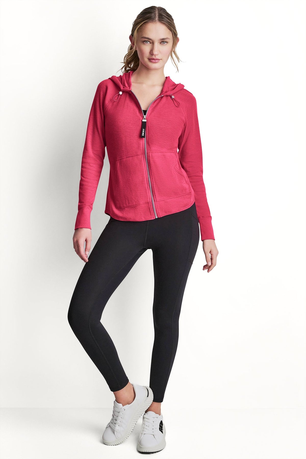 COTTON-BLEND SLUB WAFFLE-KNIT HOODIE - Festive Pink | DKNY