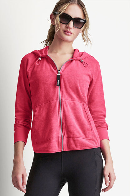COTTON-BLEND SLUB WAFFLE-KNIT HOODIE - Punch | DKNY