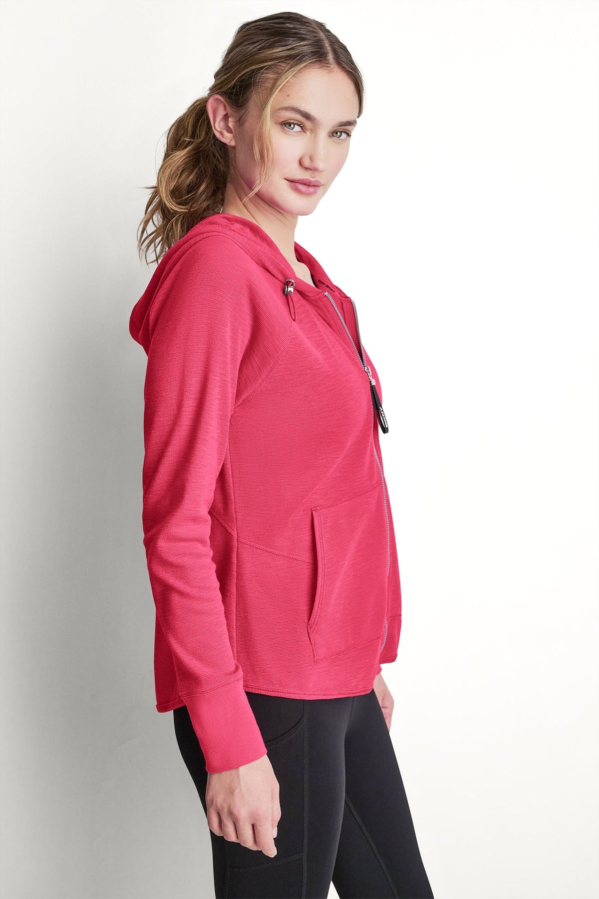 COTTON-BLEND SLUB WAFFLE-KNIT HOODIE - Punch | DKNY