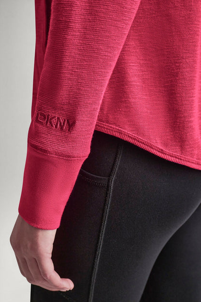 COTTON-BLEND SLUB WAFFLE-KNIT HOODIE - Punch | DKNY