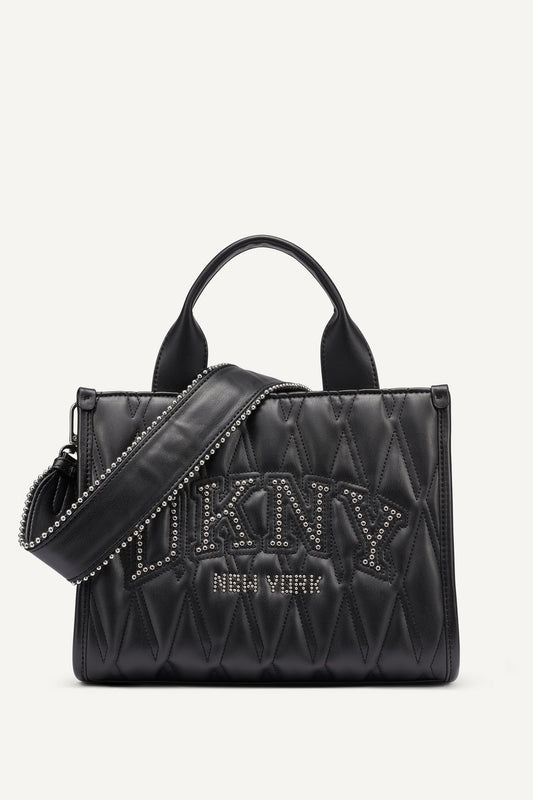 HADLEE SMALL QUILTED LOGO TOTE - Black/Silver | DKNY