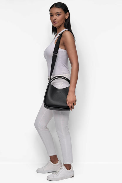 CAPRI MEDIUM HOBO BAG - BLACK/SILVER | DKNY