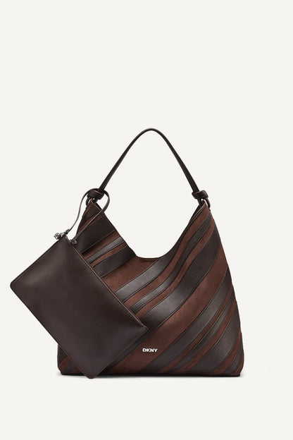 PAULA STRIPE HOBO BAG - Coffee Bean | DKNY