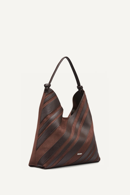 PAULA STRIPE HOBO BAG - Coffee Bean | DKNY