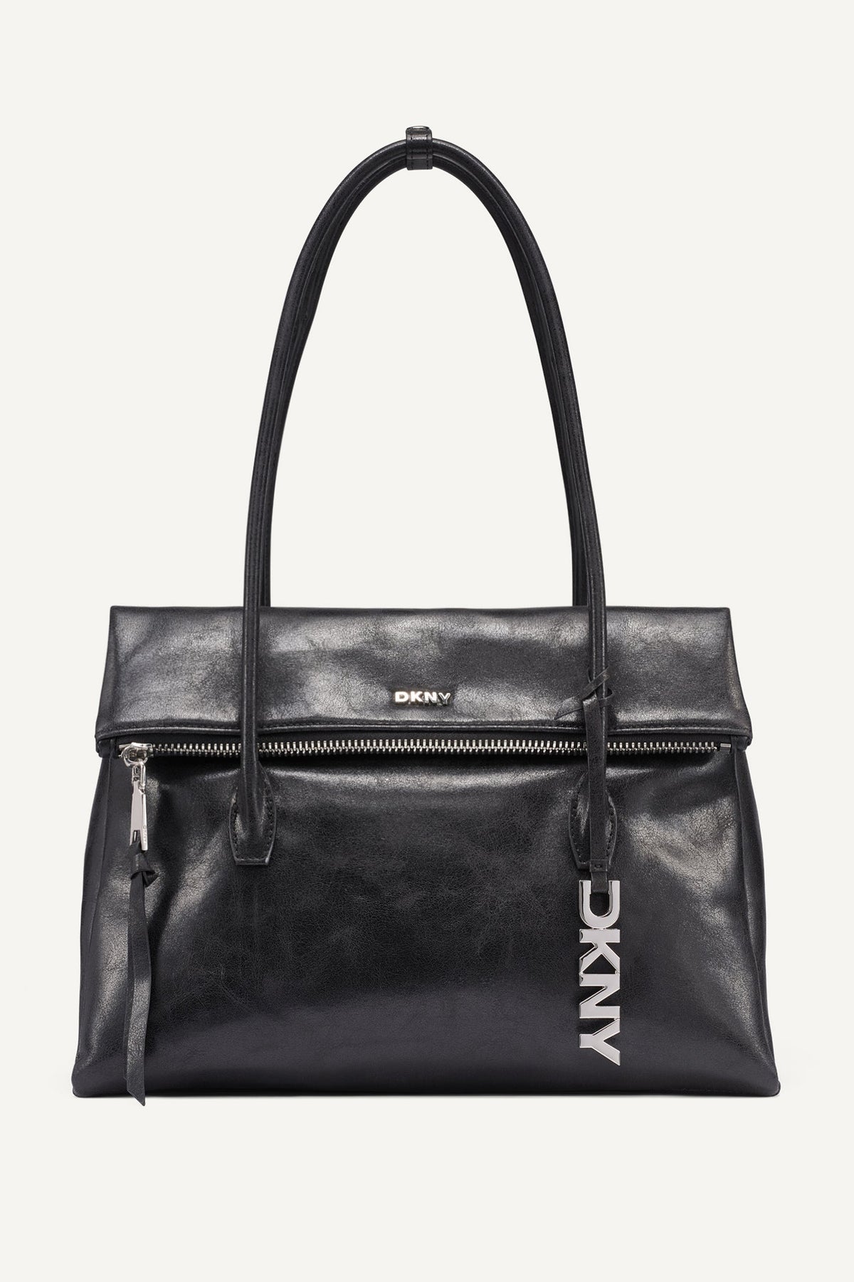 RIVINGTON LARGE LOGO SATCHEL - Black/Silver | DKNY