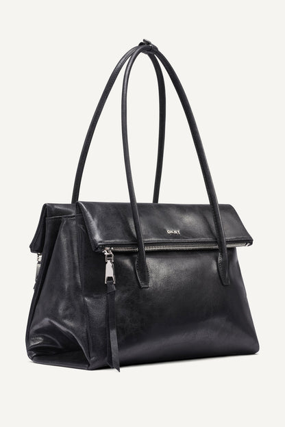 RIVINGTON LARGE LOGO SATCHEL - Black/Silver | DKNY
