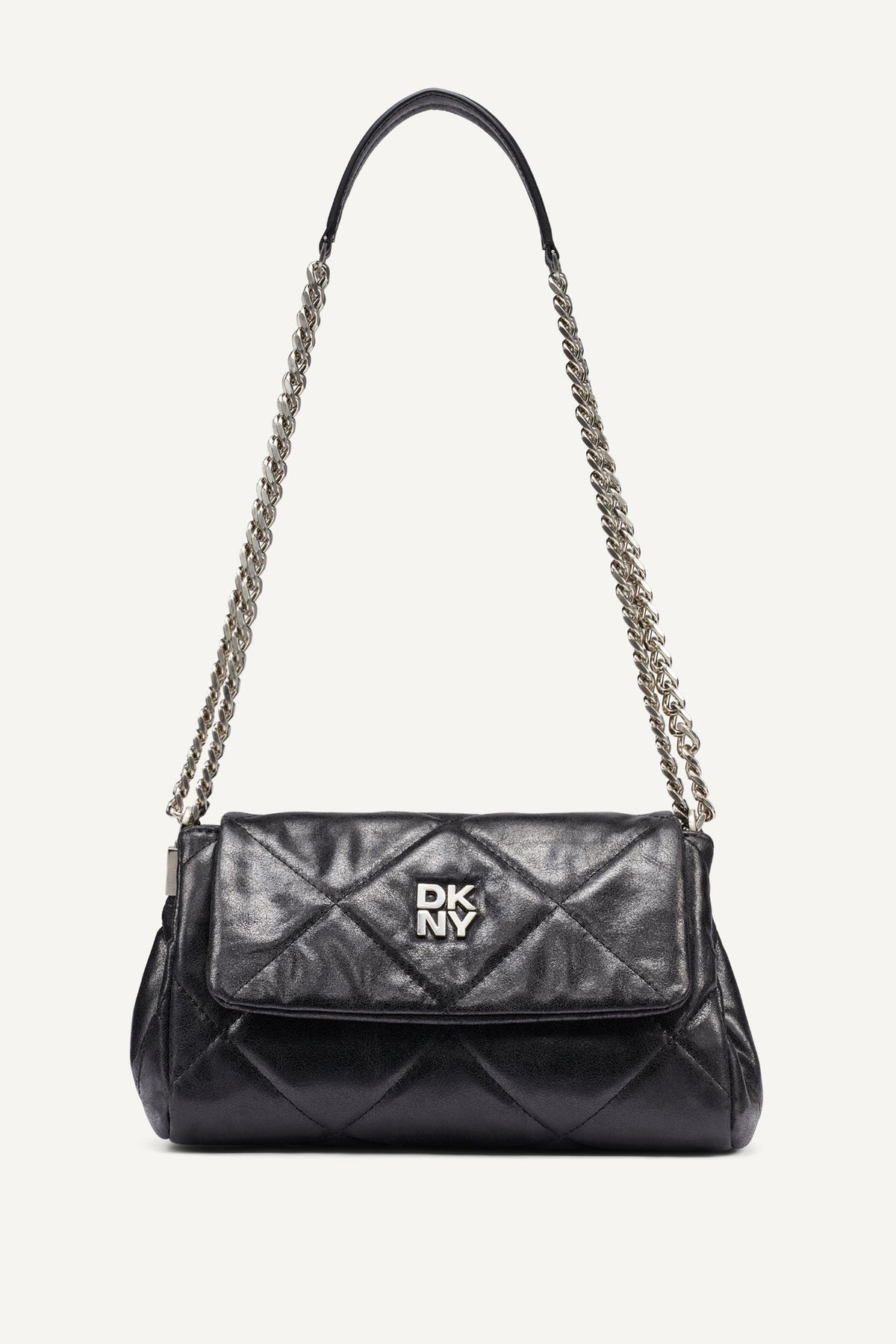 SOHO SMALL FLAP CROSSBODY BAG - Black/Silver | DKNY