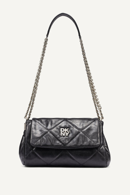 SOHO SMALL FLAP CROSSBODY BAG - Black/Silver | DKNY