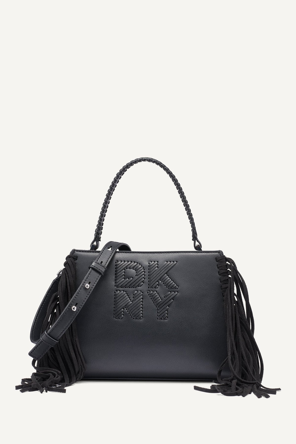 FOSTER SMALL FRINGE SATCHEL - Black/Silver | DKNY