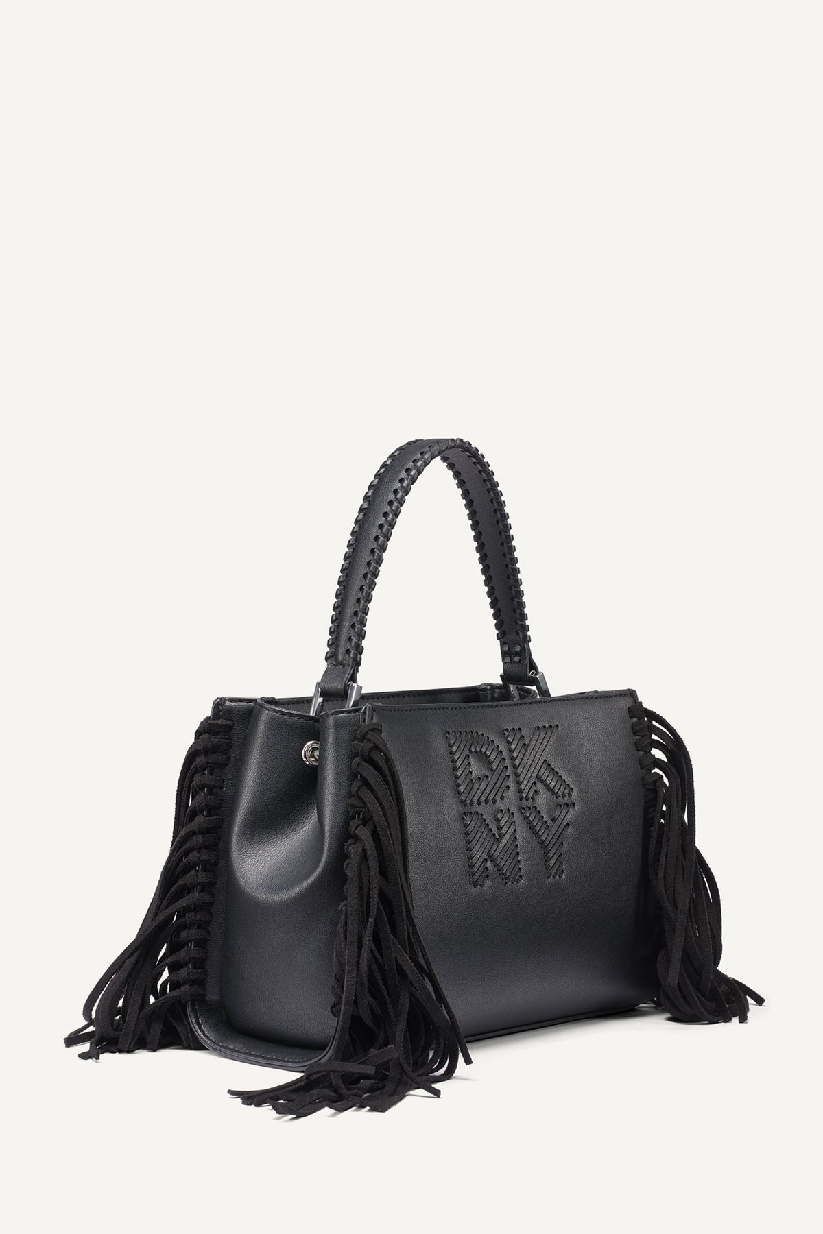 FOSTER SMALL FRINGE SATCHEL - Black/Silver | DKNY