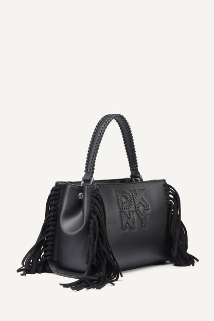 FOSTER SMALL FRINGE SATCHEL - Black/Silver | DKNY