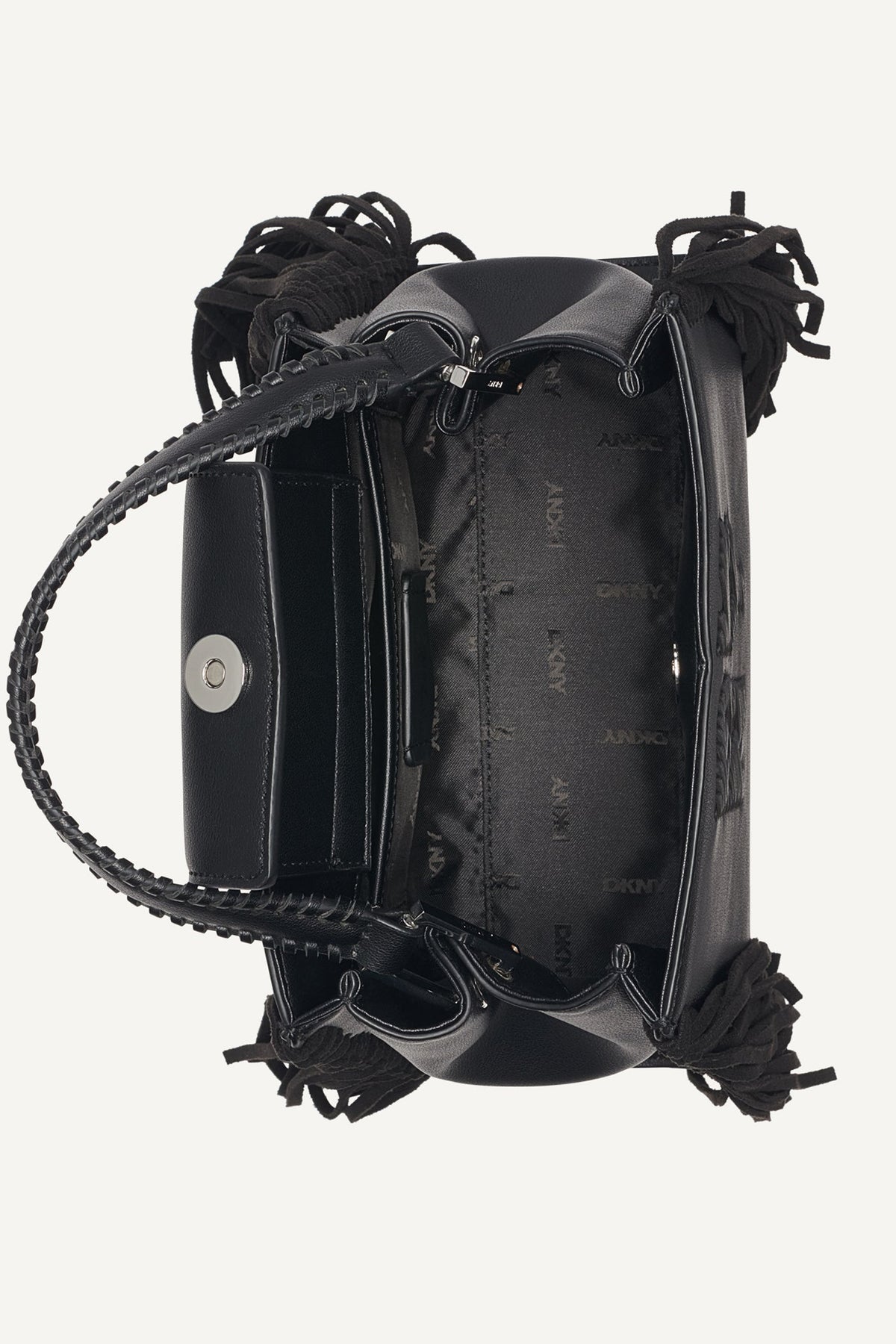 FOSTER SMALL FRINGE SATCHEL - Black/Silver | DKNY
