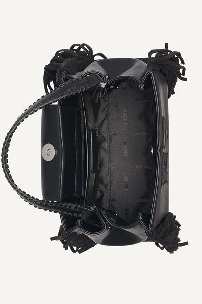 FOSTER SMALL FRINGE SATCHEL - Black/Silver | DKNY