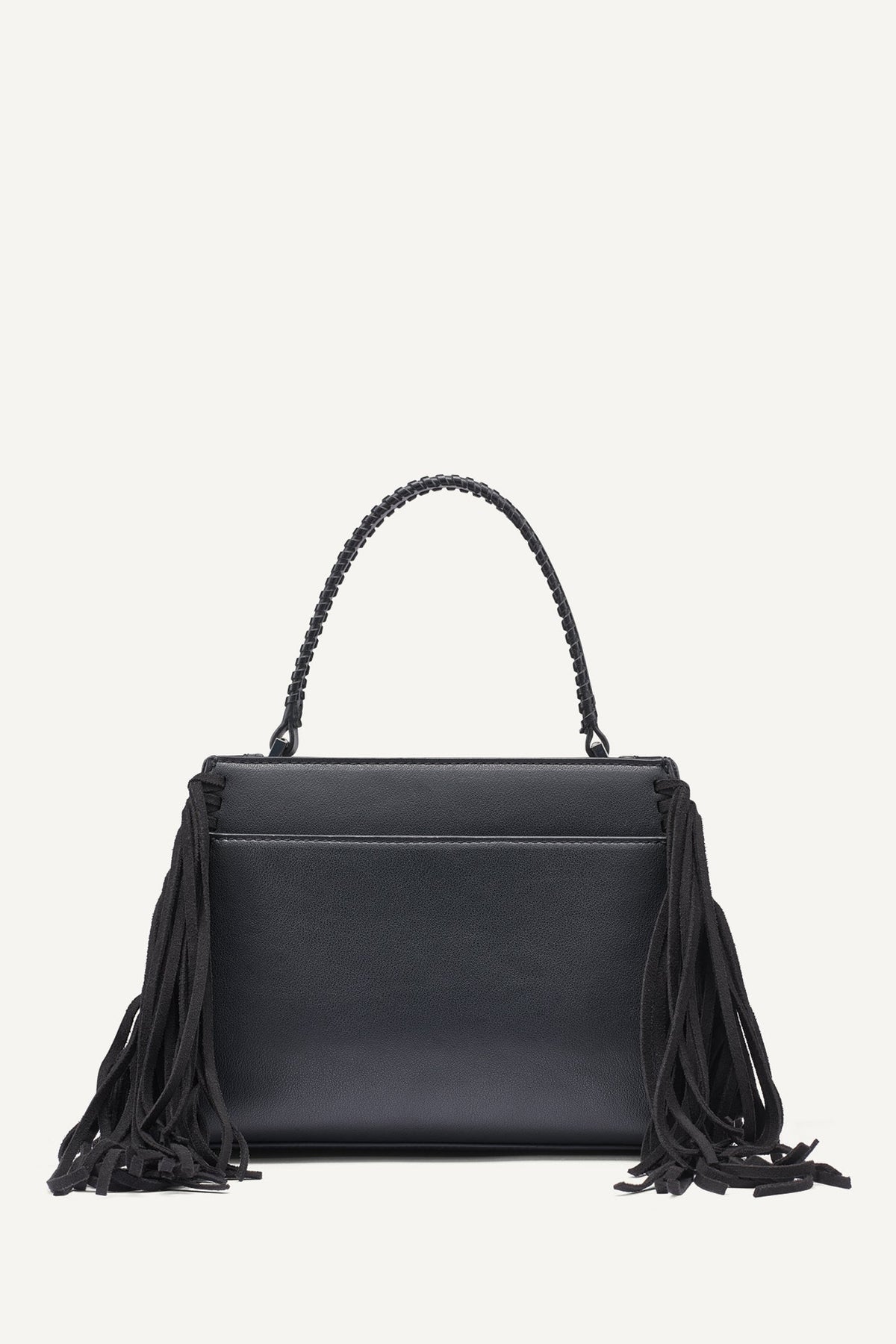 FOSTER SMALL FRINGE SATCHEL - Black/Silver | DKNY