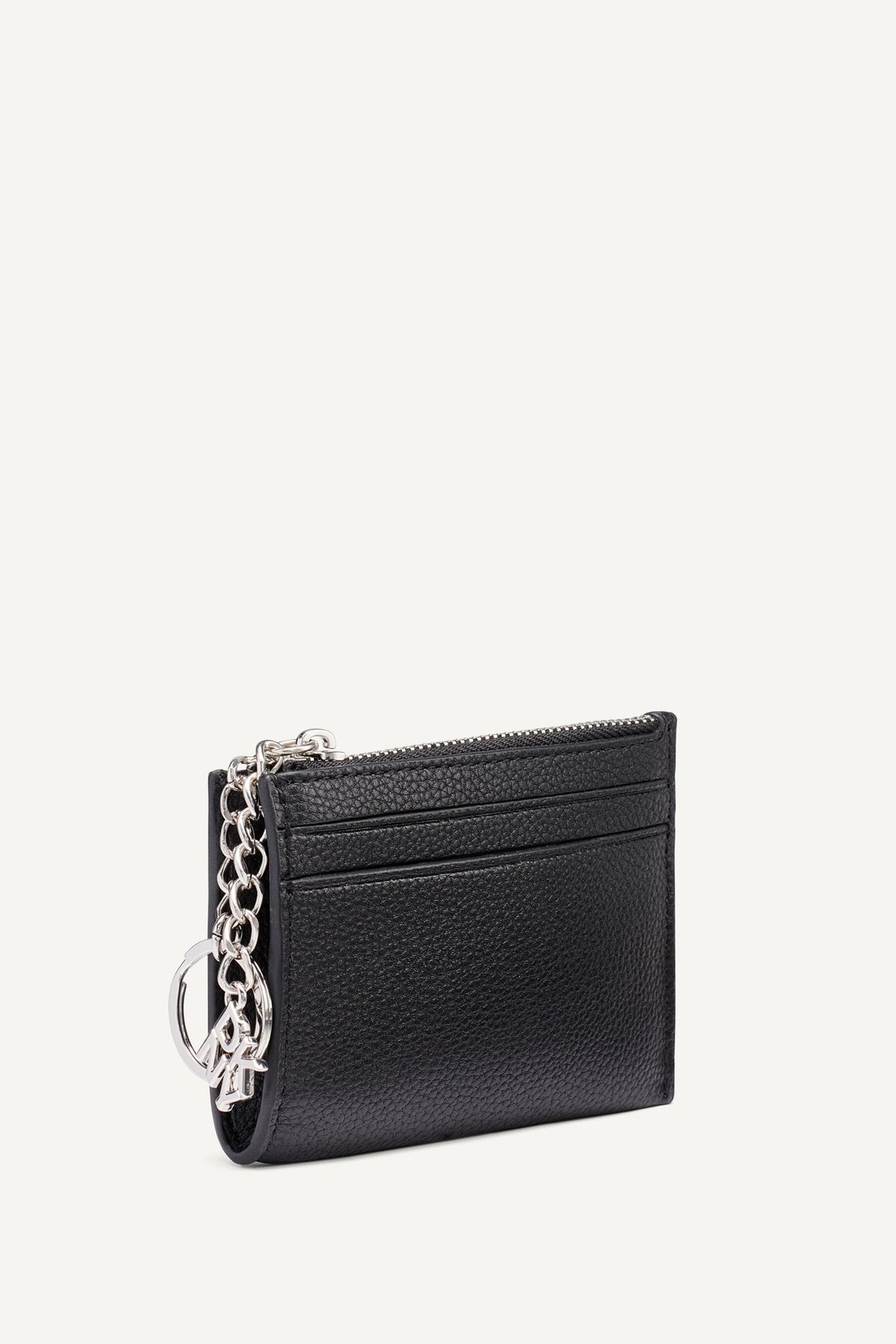 SARAH TOP ZIP CARD HOLDER - Black/Silver | DKNY