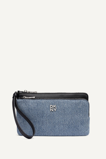 SARAH DUAL ZIP POUCH WRISTLET - Denim/Black | DKNY