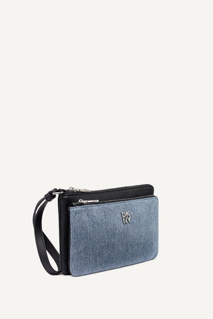 SARAH DUAL ZIP POUCH WRISTLET - Denim/Black | DKNY