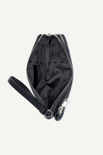 SARAH DUAL ZIP POUCH WRISTLET - Denim/Black | DKNY