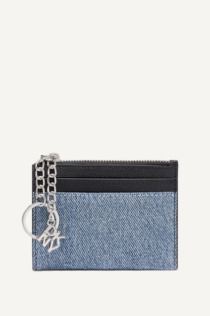 SARAH TOP ZIP CARD HOLDER - Denim/Black | DKNY
