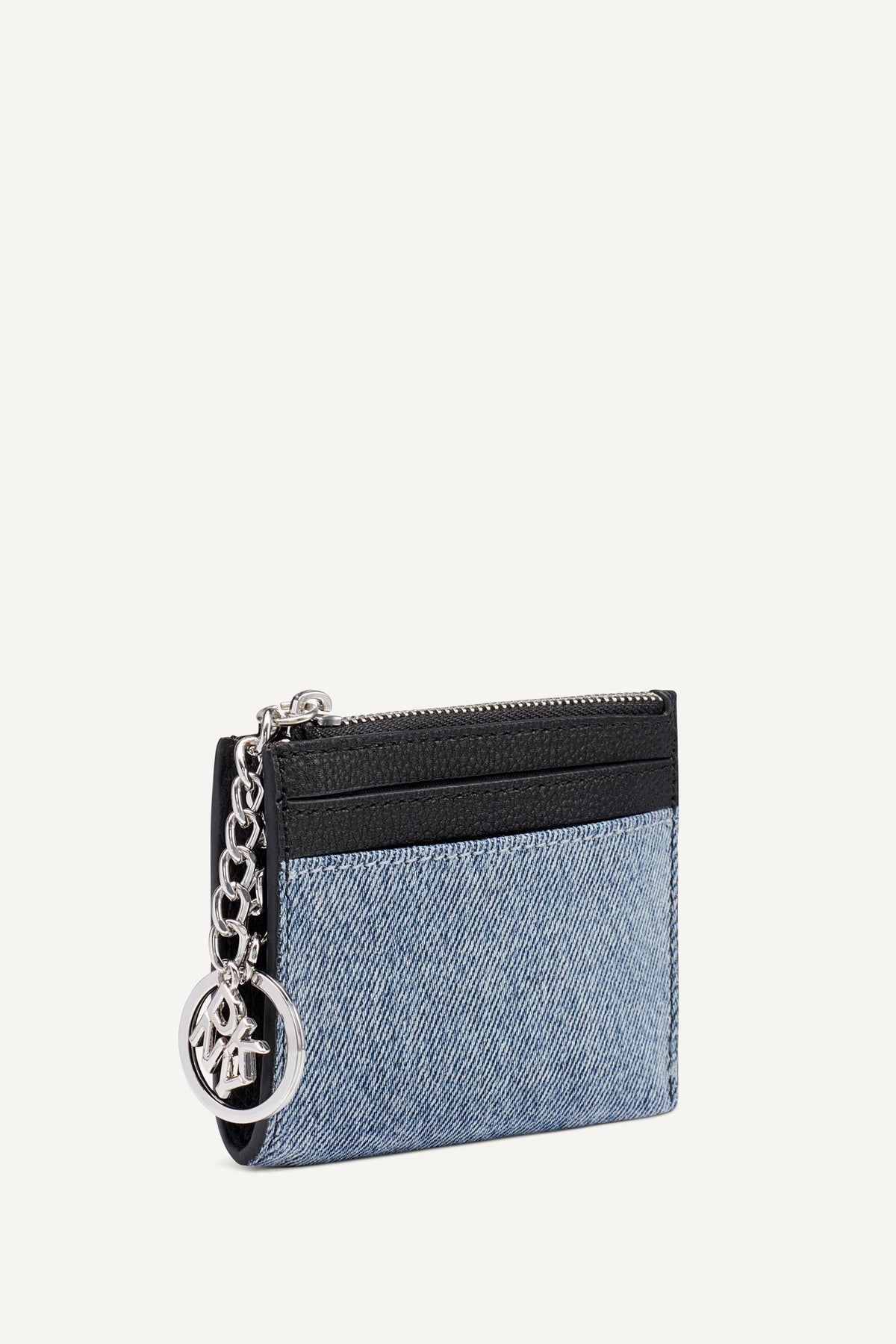 SARAH TOP ZIP CARD HOLDER - Denim/Black | DKNY