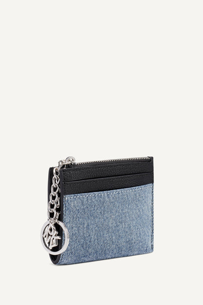 SARAH TOP ZIP CARD HOLDER - Denim/Black | DKNY