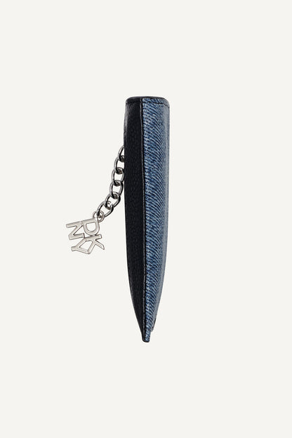 SARAH TOP ZIP CARD HOLDER - Denim/Black | DKNY