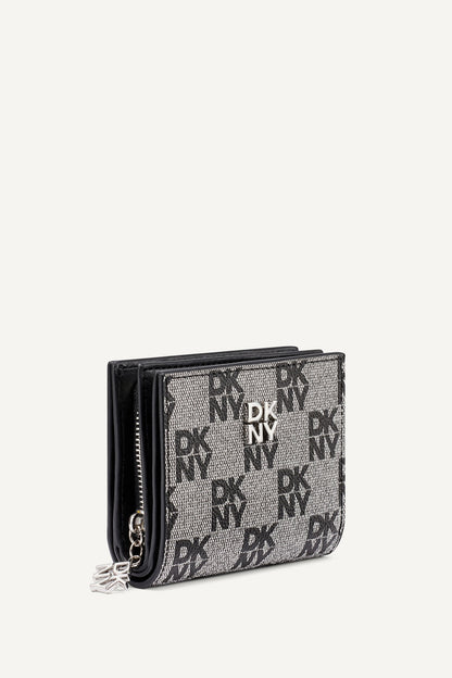 SARAH BIFOLD ZIP WALLET - Black Logo Black | DKNY