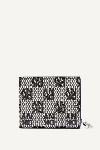 SARAH BIFOLD ZIP WALLET - Black Logo Black | DKNY