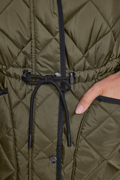 CORDUROY COLLAR HOODED QUILTED COAT - Dark Navy | DKNY