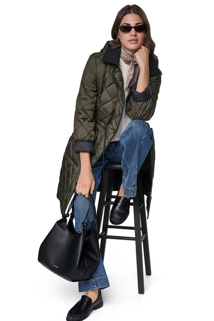 CORDUROY COLLAR HOODED QUILTED COAT - Dark Navy | DKNY