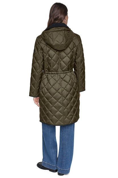 CORDUROY COLLAR HOODED QUILTED COAT - Dark Navy | DKNY