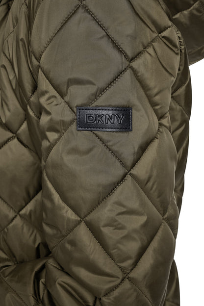 CORDUROY COLLAR HOODED QUILTED COAT - Dark Navy | DKNY