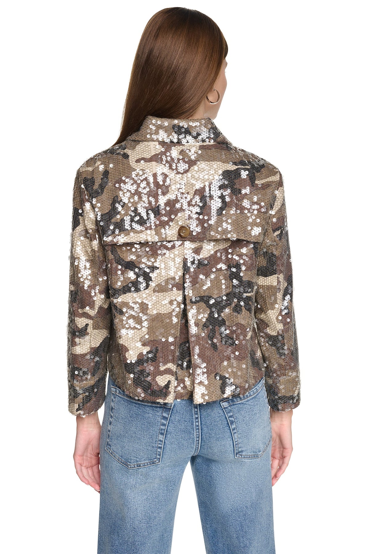 SEQUIN DOUBLE BREASTED TRENCH COAT - Covert Camo Taupe | DKNY