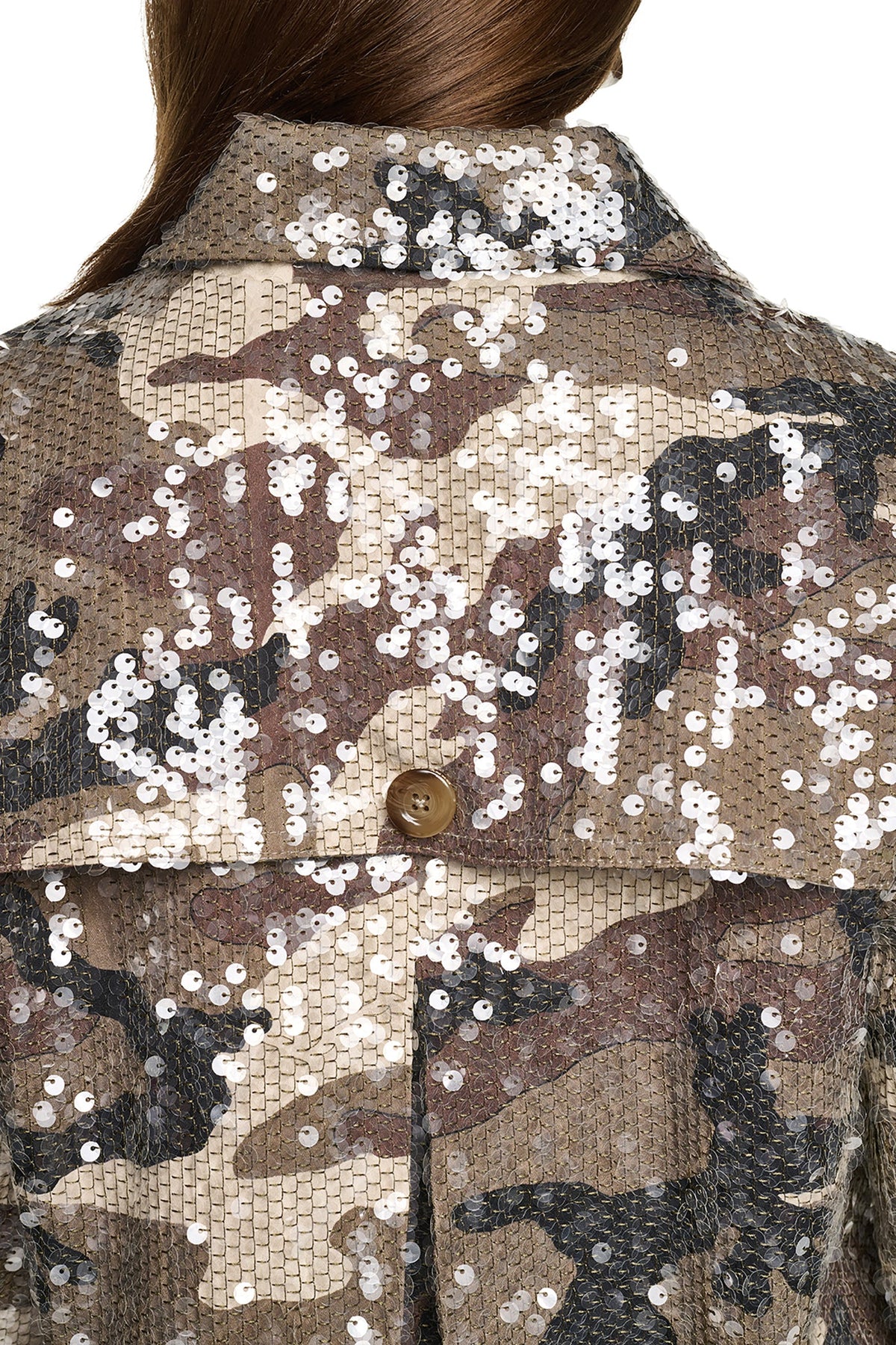 SEQUIN DOUBLE BREASTED TRENCH COAT - Covert Camo Taupe | DKNY