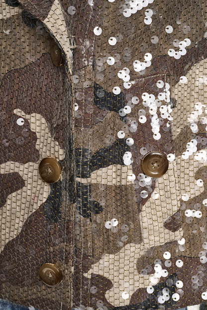 SEQUIN DOUBLE BREASTED TRENCH COAT - Covert Camo Taupe | DKNY
