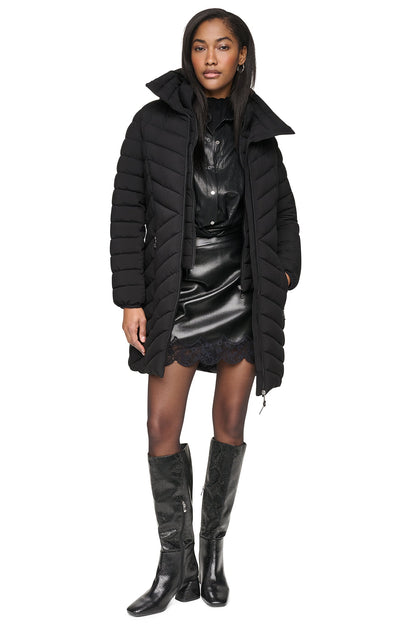 HOODED STAND COLLAR PUFFER - Black | DKNY