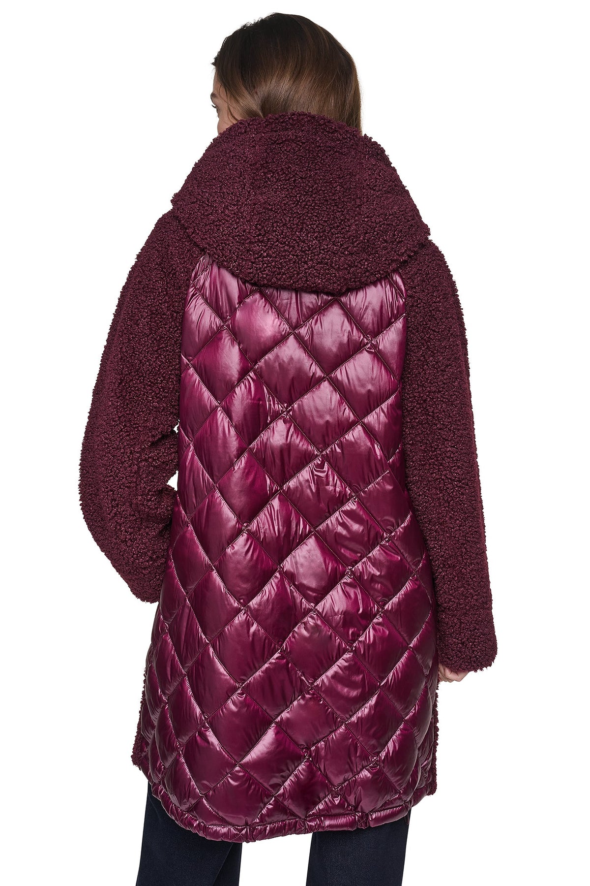 SHERPA MIXED MEDIA HOODED JACKET - Claret | DKNY