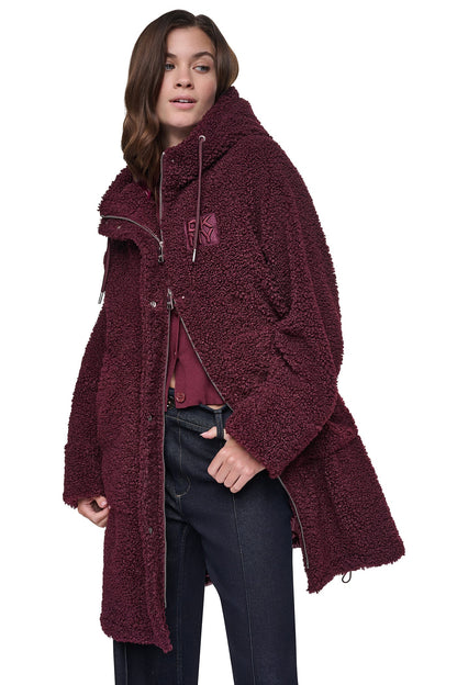 SHERPA MIXED MEDIA HOODED JACKET - Claret | DKNY