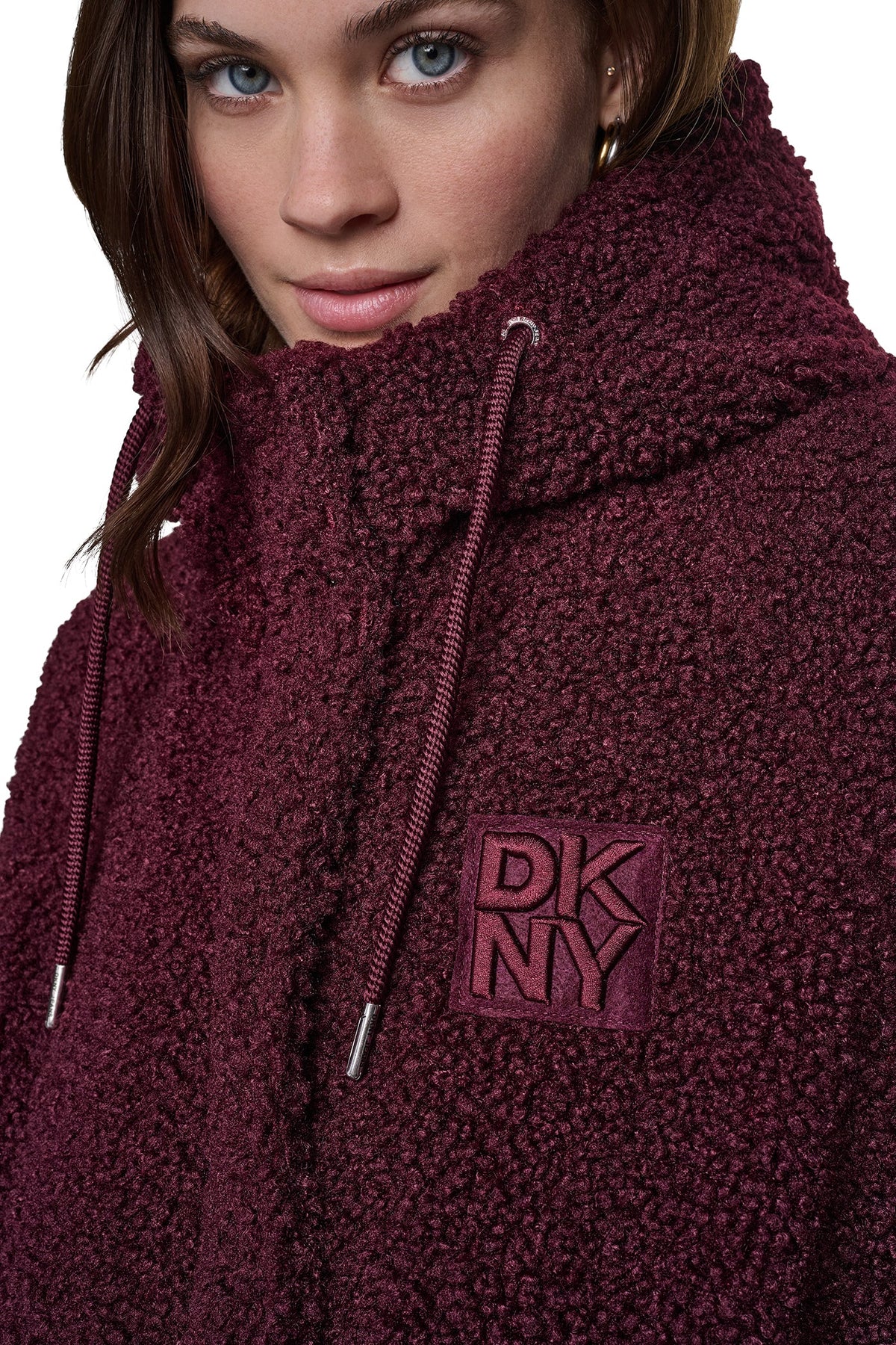 SHERPA MIXED MEDIA HOODED JACKET - Claret | DKNY