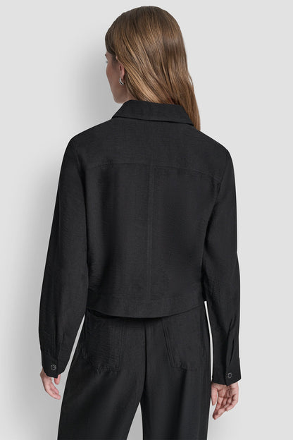 CROPPED TRUCKER JACKET - Black | DKNY
