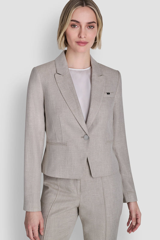 CROPPED SINGLE BUTTON BLAZER - Pebble/White | DKNY