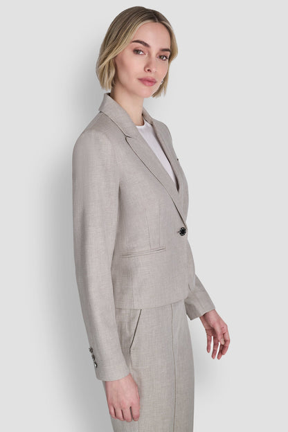 CROPPED SINGLE BUTTON BLAZER - Pebble/White | DKNY
