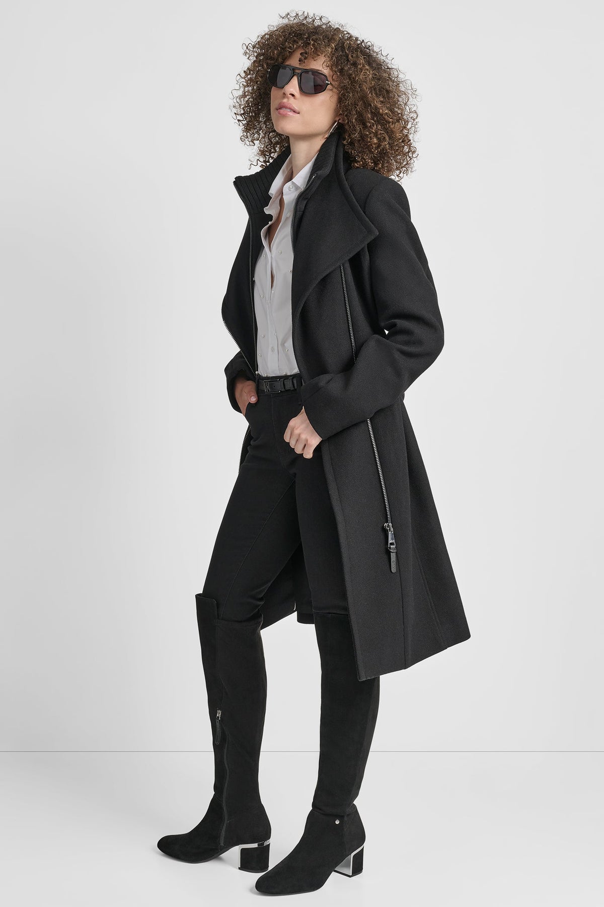 WOOL WRAP JACKET WITH INSERT - Black | DKNY