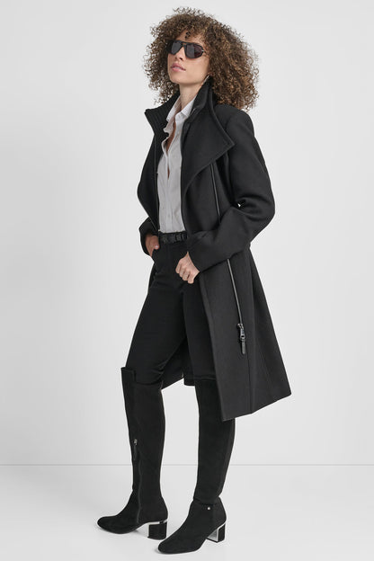 WOOL WRAP JACKET WITH INSERT - Black | DKNY