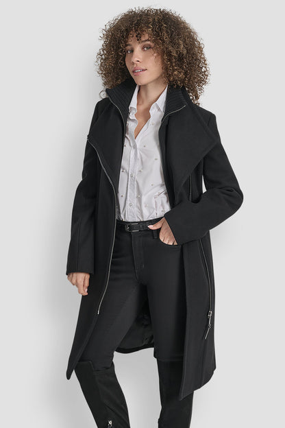 WOOL WRAP JACKET WITH INSERT - Black | DKNY