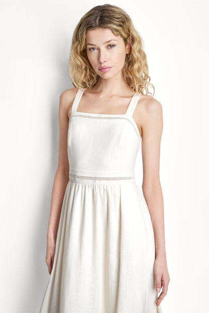 LINEN-BLEND LACE-TRIMMED MIDI DRESS - Coconut | DKNY