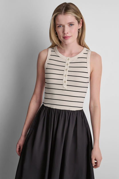 RIB HENLEY TANK MAXI DRESS - Black | DKNY