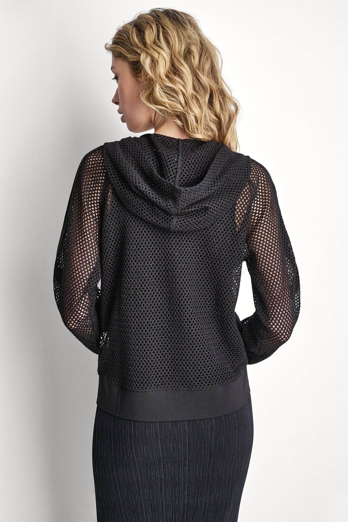MESH LOGO ZIP-UP HOODIE - Black | DKNY